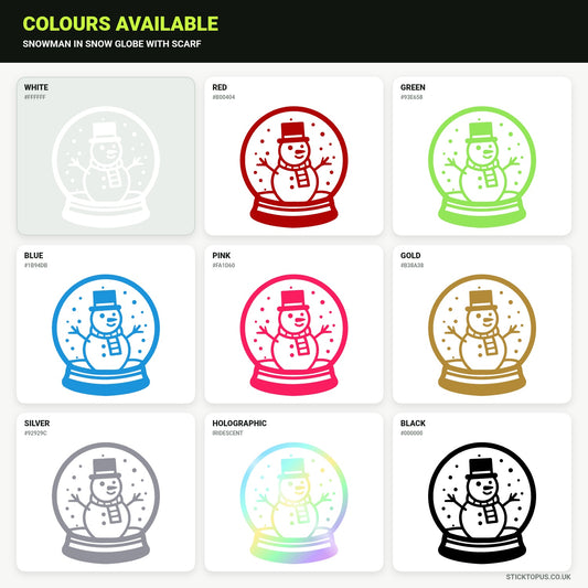Vinyl colour options for snowman vinyl sticker in a snow globe with a scarf vinyl sticker