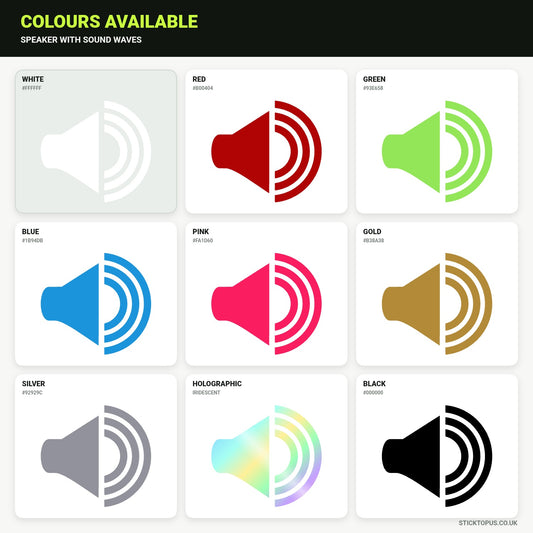 Vinyl colour options for Speaker with Sound Waves vinyl sticker