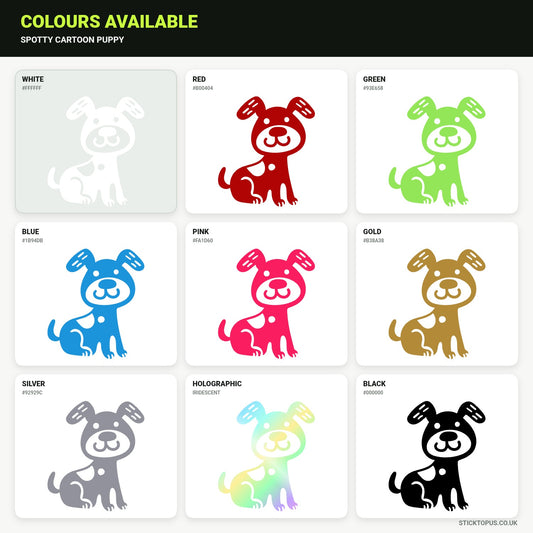 Vinyl colour options for Spotty cartoon puppy vinyl sticker