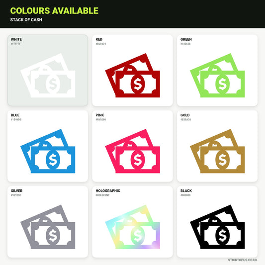 Vinyl colour options for Stack of Cash vinyl sticker