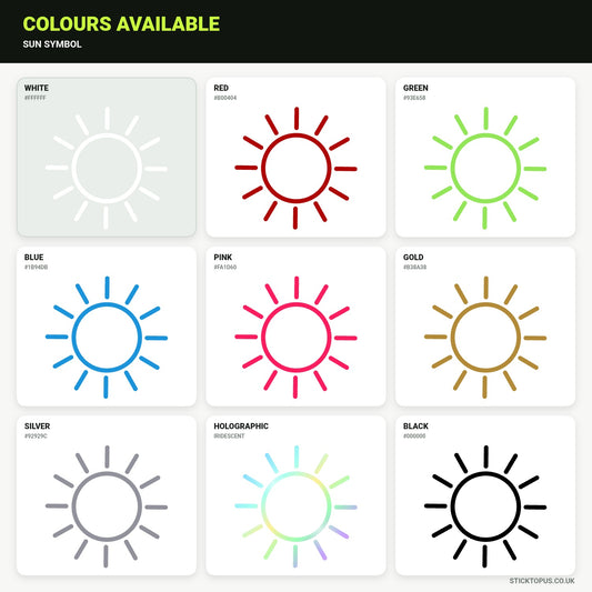 Vinyl colour options for Sun Symbol vinyl sticker
