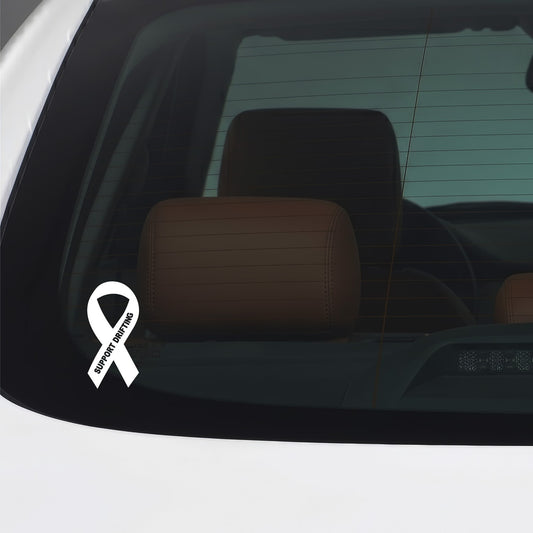 White Support Drifting sticker applied to a car window.