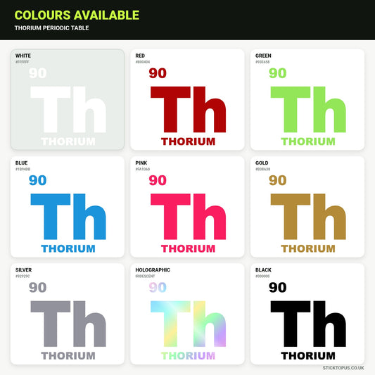 Vinyl colour options for Thorium periodic table vinyl sticker