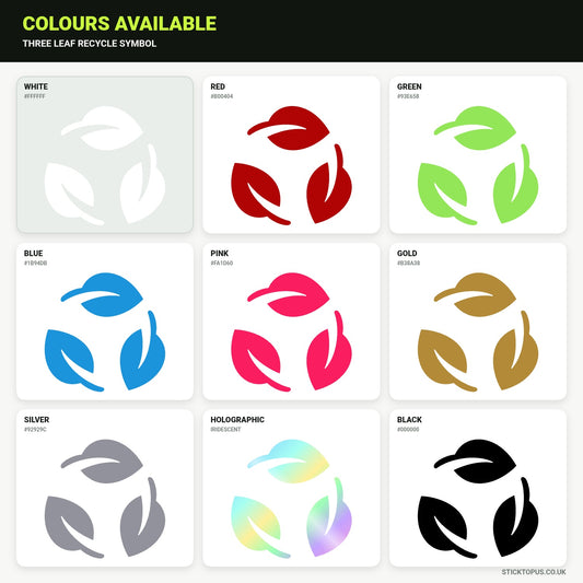 Vinyl colour options for Three Leaf Recycle Symbol vinyl sticker