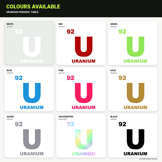 Vinyl colour options for Uranium Periodic Table vinyl sticker
