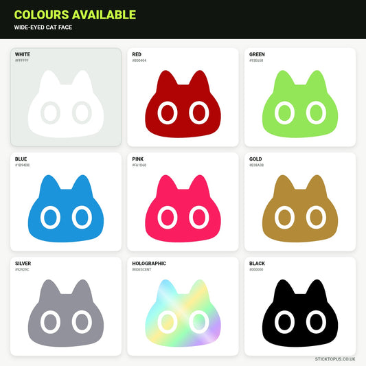 Vinyl colour options for wide-eyed cat face vinyl sticker
