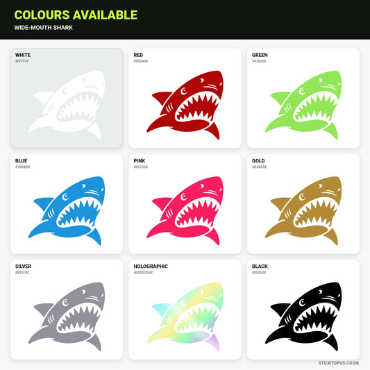 Vinyl colour options for a wide-mouth shark vinyl sticker