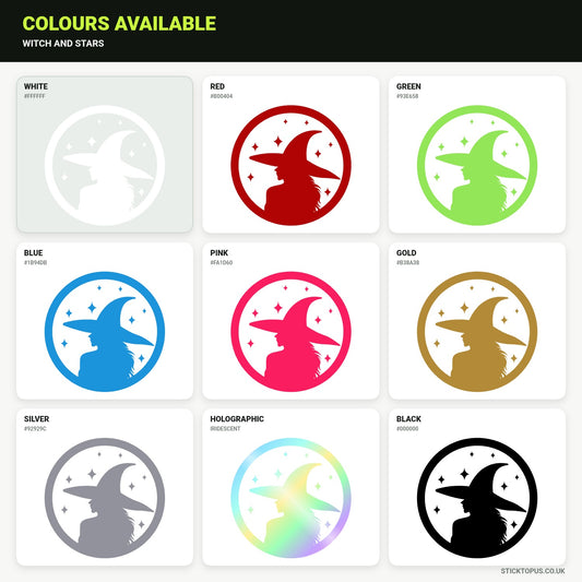 Vinyl colour options for witch and stars vinyl sticker