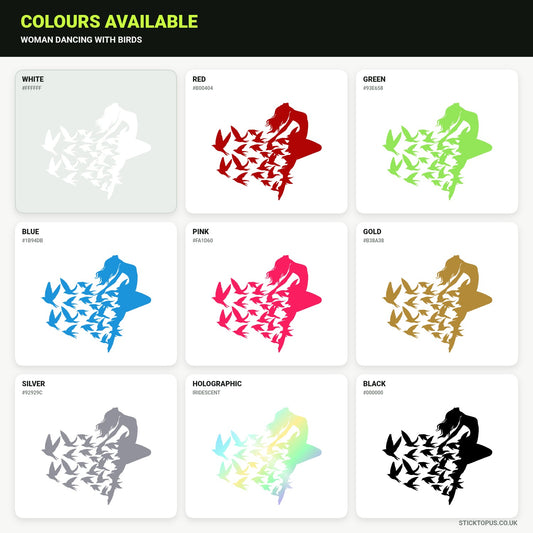 Vinyl colour options for woman dancing with birds vinyl sticker