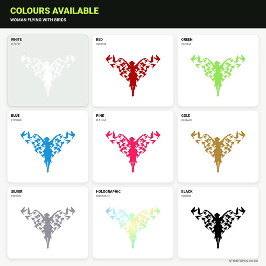 Vinyl colour options for Woman Flying With Birds vinyl sticker