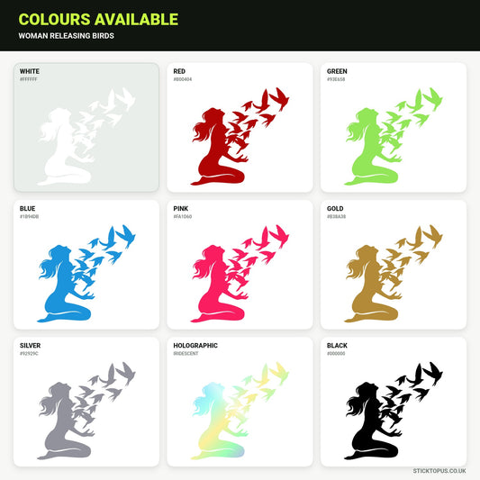 Vinyl colour options for Woman Releasing Birds vinyl sticker