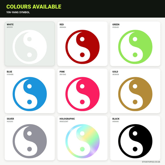 Vinyl colour options for Yin-Yang Symbol vinyl sticker