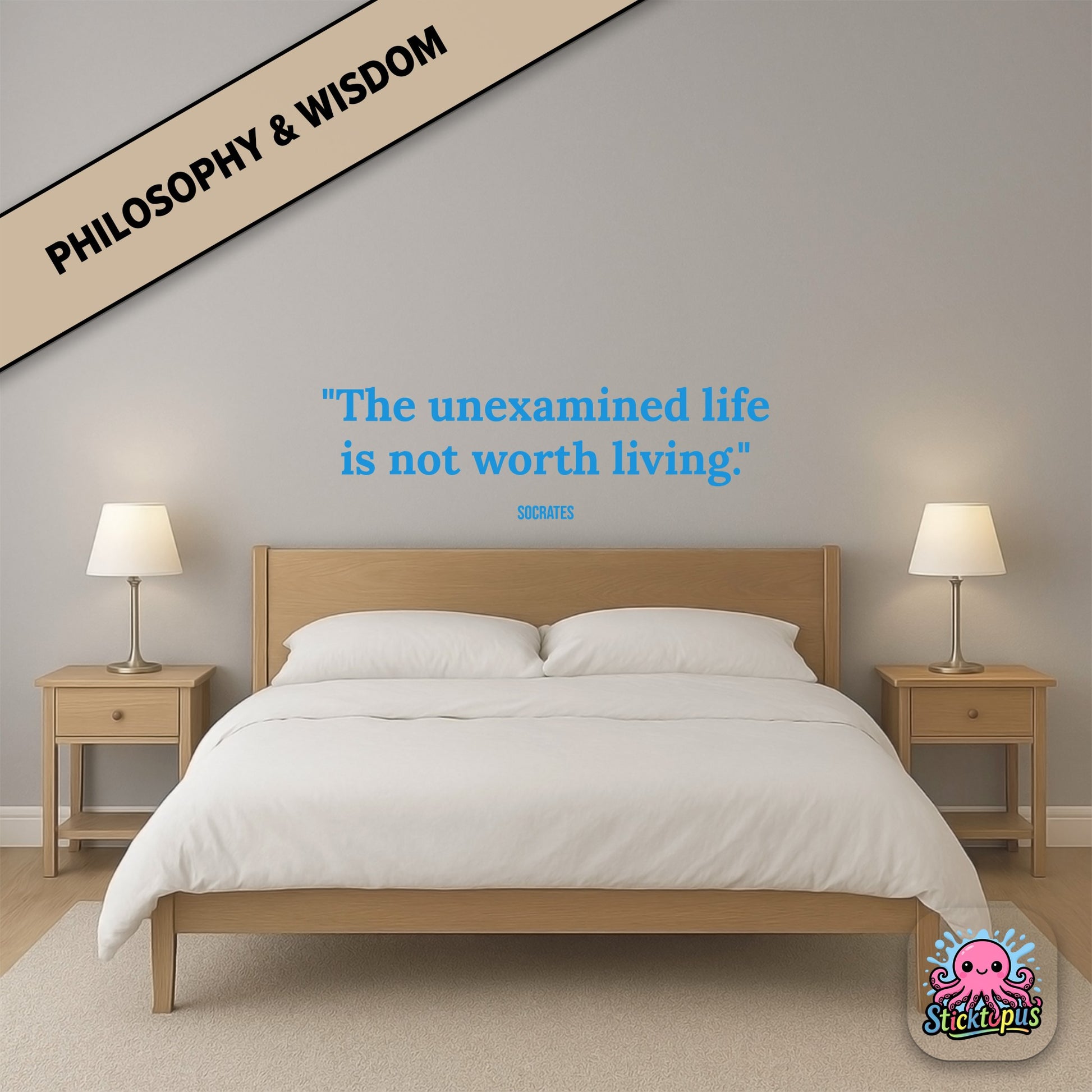 Vinyl sticker with Socrates quote: “The unexamined life is not worth living”
