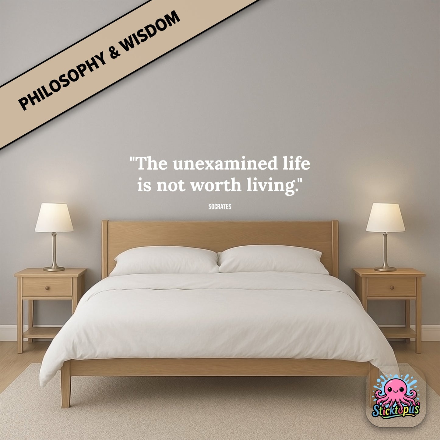 Vinyl sticker with Socrates quote: “The unexamined life is not worth living”