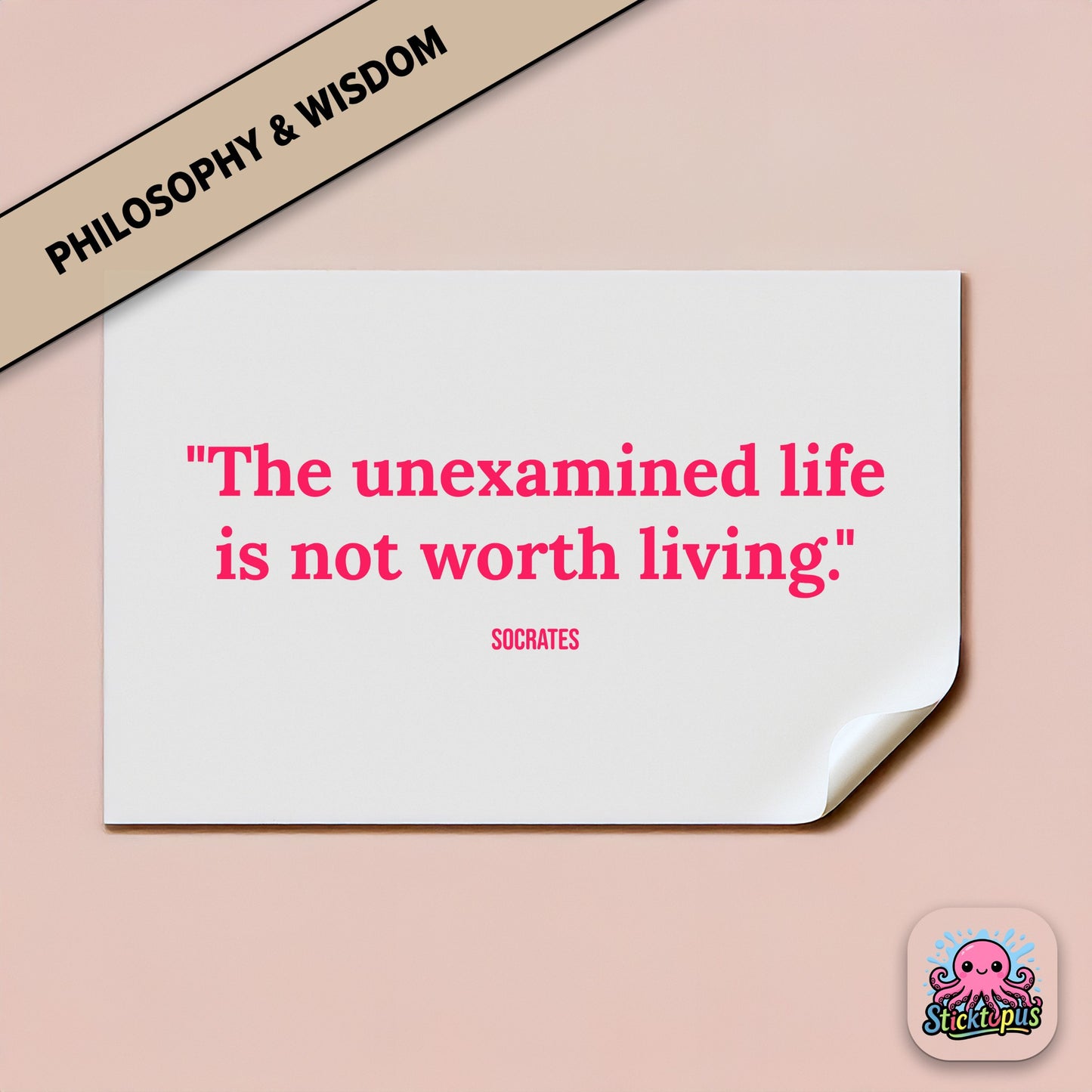Vinyl sticker with Socrates quote: “The unexamined life is not worth living”