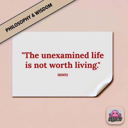 Vinyl sticker with Socrates quote: “The unexamined life is not worth living”