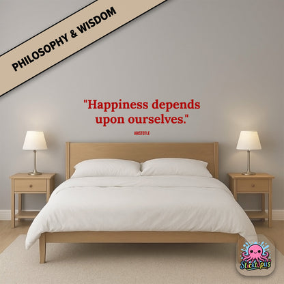 Inspirational sticker with Aristotle quote: “Happiness depends upon ourselves”