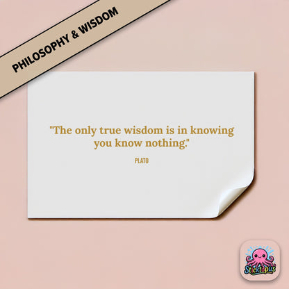 Philosophy sticker with Socrates quote: “The only true wisdom is in knowing you know nothing”
