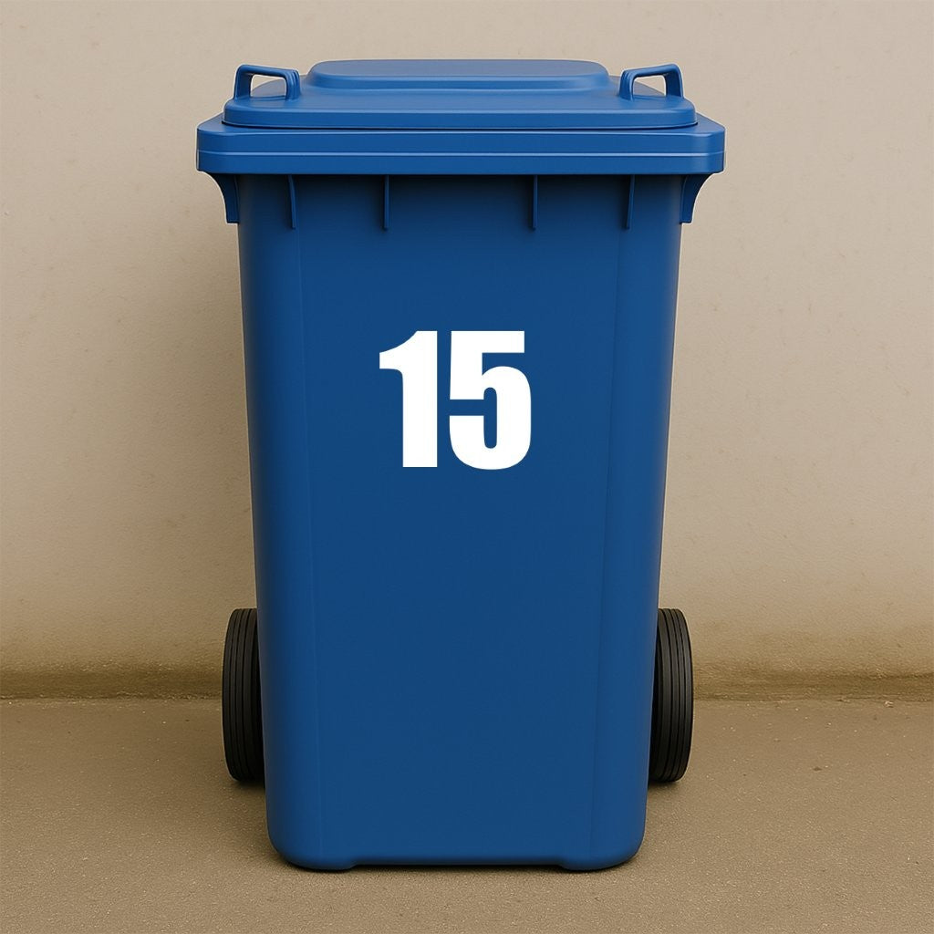 White Wheelie Bin Stickers - x2 Waterproof Vinyl Numbers