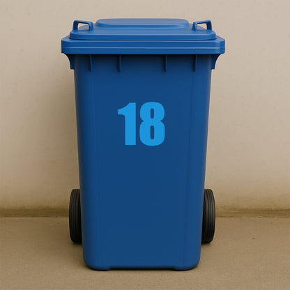 Blue Wheelie Bin Stickers - x2 Waterproof Vinyl Numbers