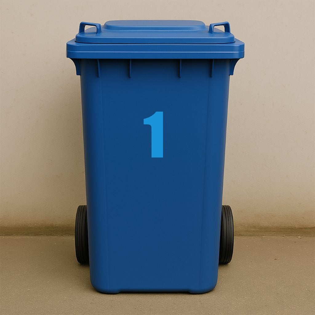 Blue Wheelie Bin Stickers - x2 Waterproof Vinyl Numbers