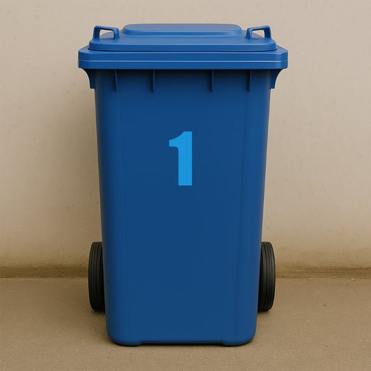 Blue Wheelie Bin Stickers - x2 Waterproof Vinyl Numbers