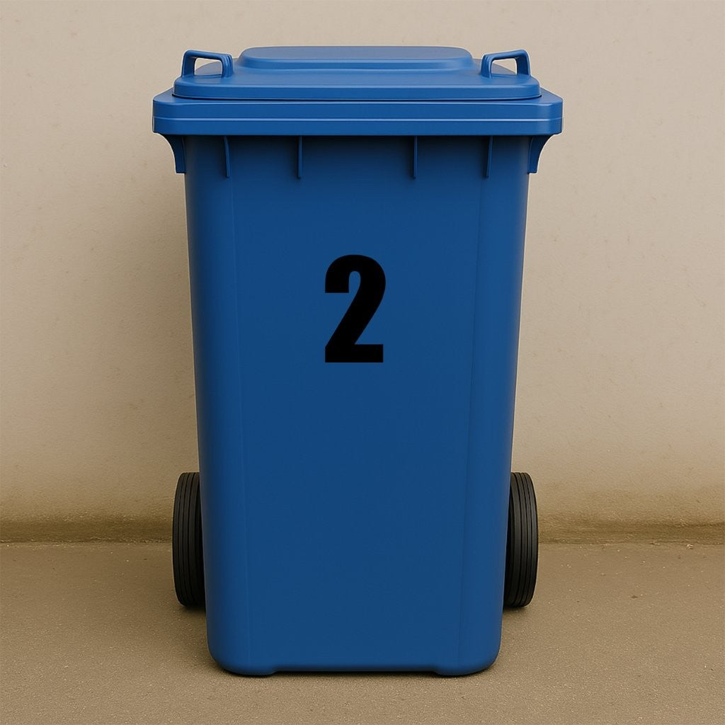 Black Wheelie Bin Stickers - x2 Waterproof Vinyl Numbers