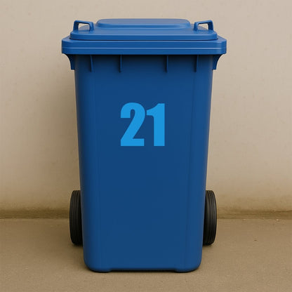Blue Wheelie Bin Stickers - x2 Waterproof Vinyl Numbers