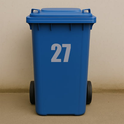 Silver Wheelie Bin Stickers - x2 Waterproof Vinyl Numbers