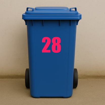 Pink Wheelie Bin Stickers - x2 Waterproof Vinyl Numbers
