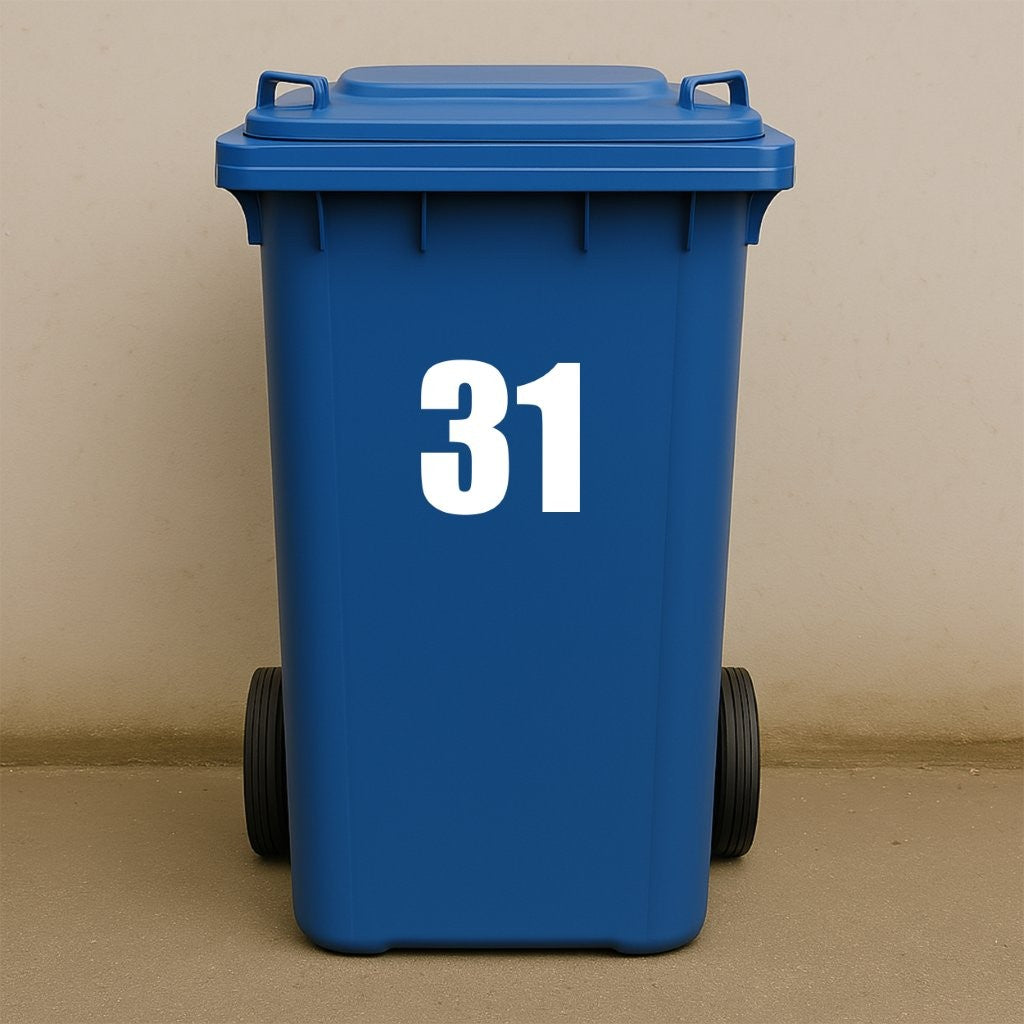 White Wheelie Bin Stickers - x2 Waterproof Vinyl Numbers