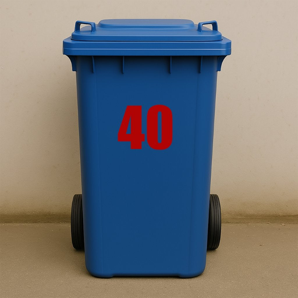 Red Wheelie Bin Stickers - x2 Waterproof Vinyl Numbers