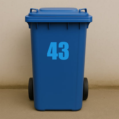 Blue Wheelie Bin Stickers - x2 Waterproof Vinyl Numbers