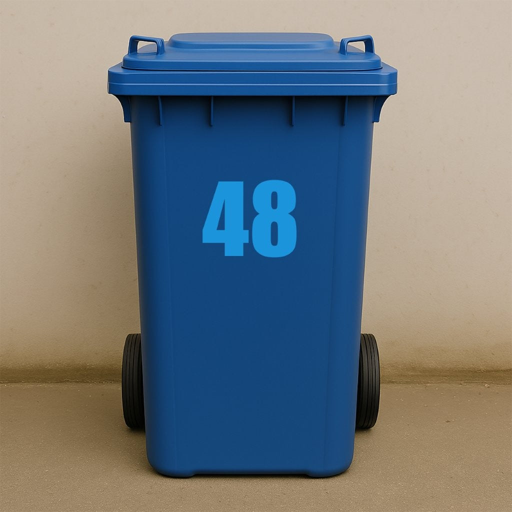 Blue Wheelie Bin Stickers - x2 Waterproof Vinyl Numbers