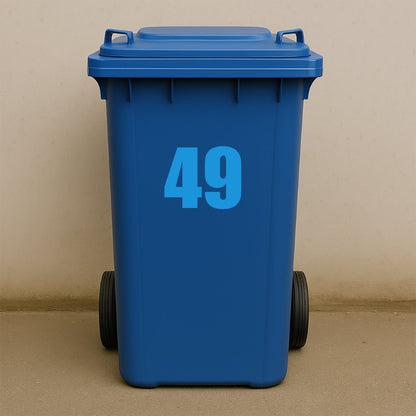 Blue Wheelie Bin Stickers - x2 Waterproof Vinyl Numbers