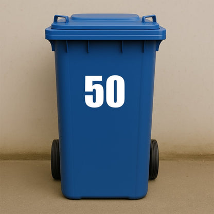 White Wheelie Bin Stickers - x2 Waterproof Vinyl Numbers