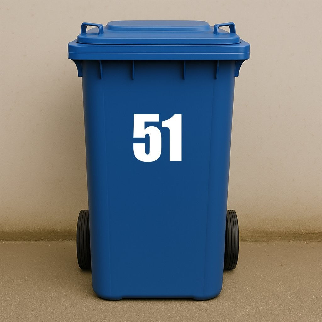 White Wheelie Bin Stickers - x2 Waterproof Vinyl Numbers