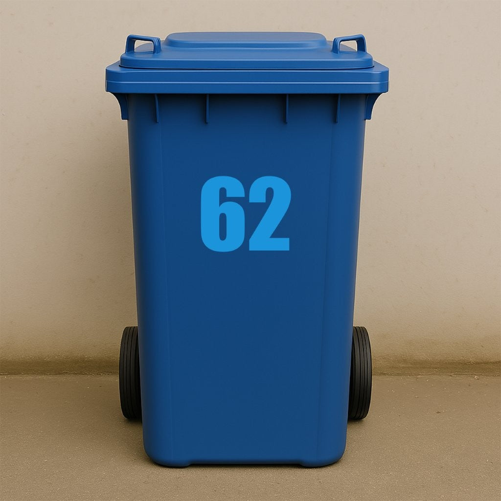 Blue Wheelie Bin Stickers - x2 Waterproof Vinyl Numbers