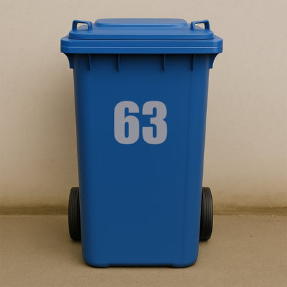 Silver Wheelie Bin Stickers - x2 Waterproof Vinyl Numbers