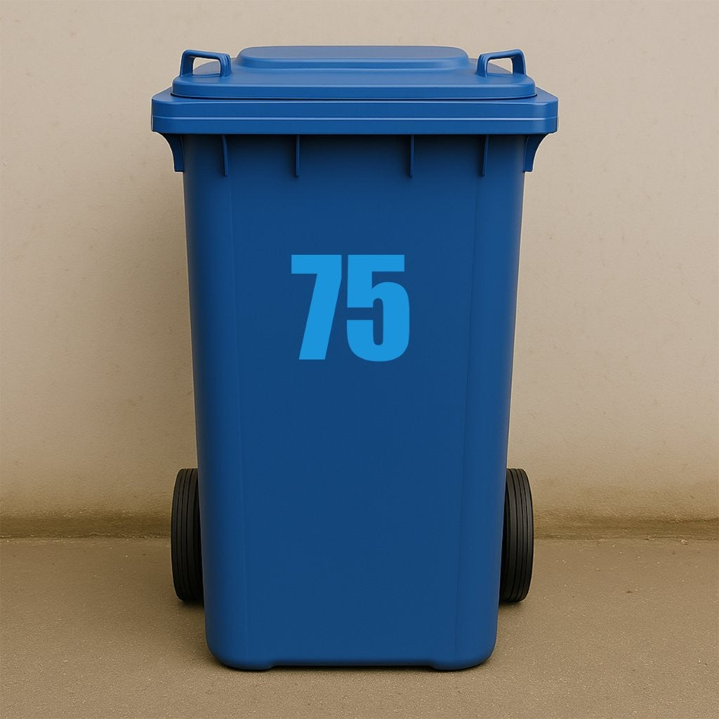Blue Wheelie Bin Stickers - x2 Waterproof Vinyl Numbers