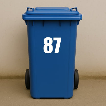 White Wheelie Bin Stickers - x2 Waterproof Vinyl Numbers
