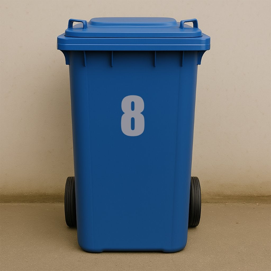 Silver Wheelie Bin Stickers - x2 Waterproof Vinyl Numbers
