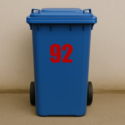 Red Wheelie Bin Stickers - x2 Waterproof Vinyl Numbers