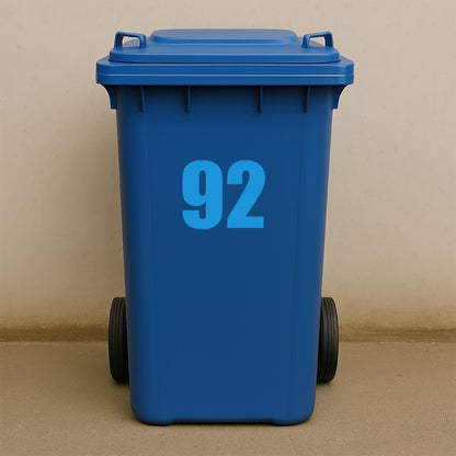 Blue Wheelie Bin Stickers - x2 Waterproof Vinyl Numbers