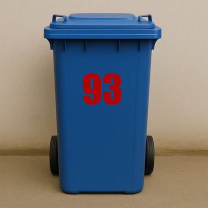 Red Wheelie Bin Stickers - x2 Waterproof Vinyl Numbers