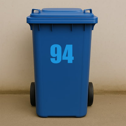 Blue Wheelie Bin Stickers - x2 Waterproof Vinyl Numbers