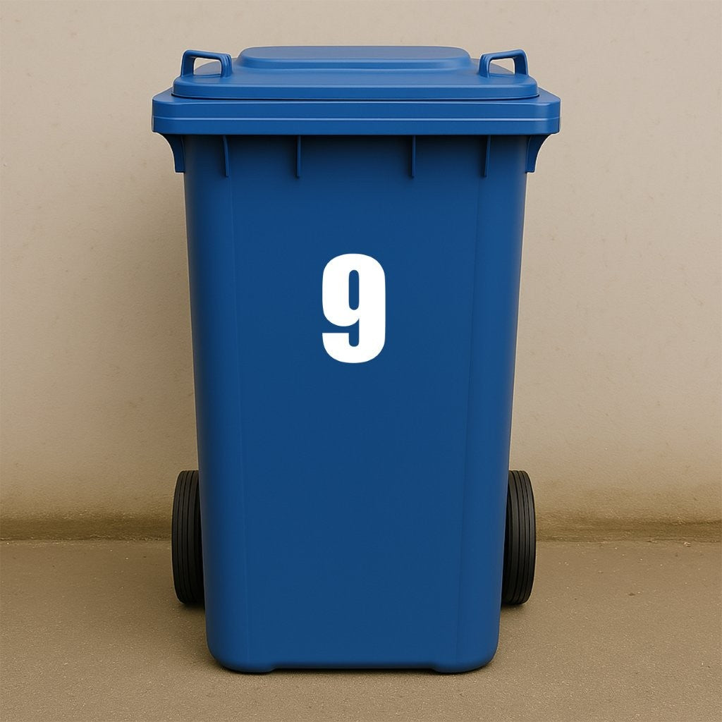 White Wheelie Bin Stickers - x2 Waterproof Vinyl Numbers
