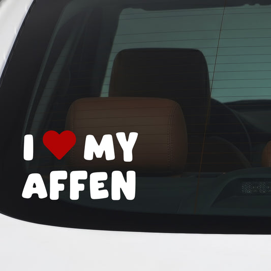 Affen – I LOVE MY DOG Sticker – Car Window Decal – White vinyl car/window decal mockup