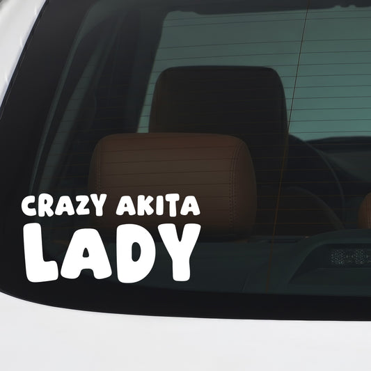 Akita – CRAZY DOG LADY Sticker – Car Window Decal – White vinyl car/window decal mockup
