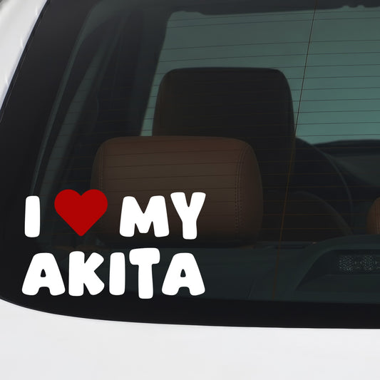 Akita – I LOVE MY DOG Sticker – Car Window Decal – White vinyl car/window decal mockup